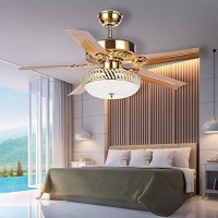 RainierLight Modern Crystal Ceiling Fan Lamp LED 3 Changing Light 5 Reversible Blades Frosted Glass Cover with Remote Control for Indoor/Bedroom 52-Inch Mute Energy Saving Fan (Metal Blades) - B07538BCLZ